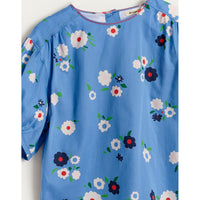 Bellerose Blue Floral Abstract Bubble Sleeve Blouse