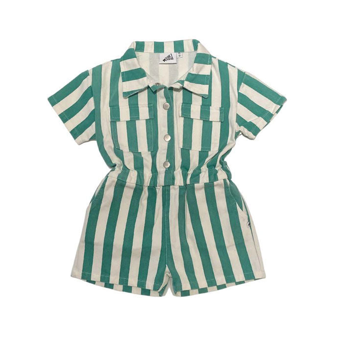 cos I said so Bold Stripe Denim Jumpsuit/Green