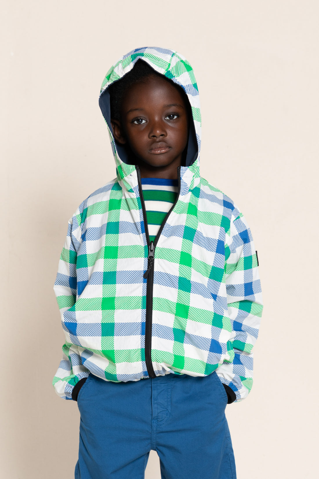 Finger in the Nose Buckley Wind Navy Blue Checkers Reversible Hooded Jacket