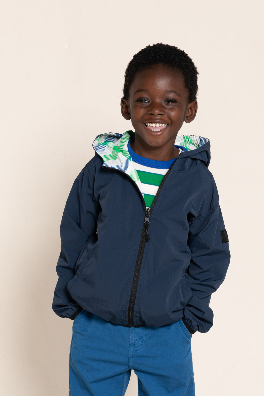 Finger in the Nose Buckley Wind Navy Blue Checkers Reversible Hooded Jacket