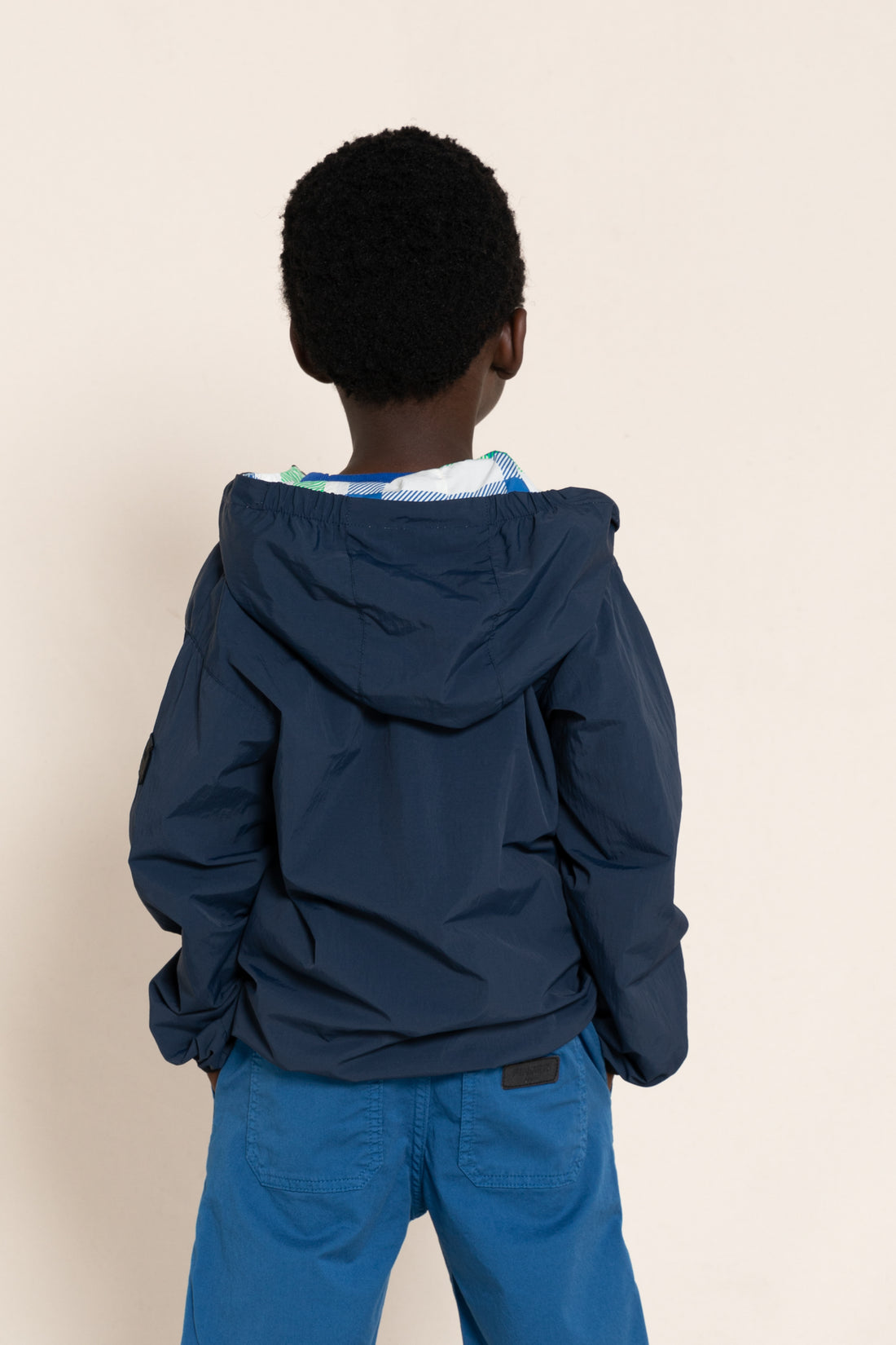 Finger in the Nose Buckley Wind Navy Blue Checkers Reversible Hooded Jacket