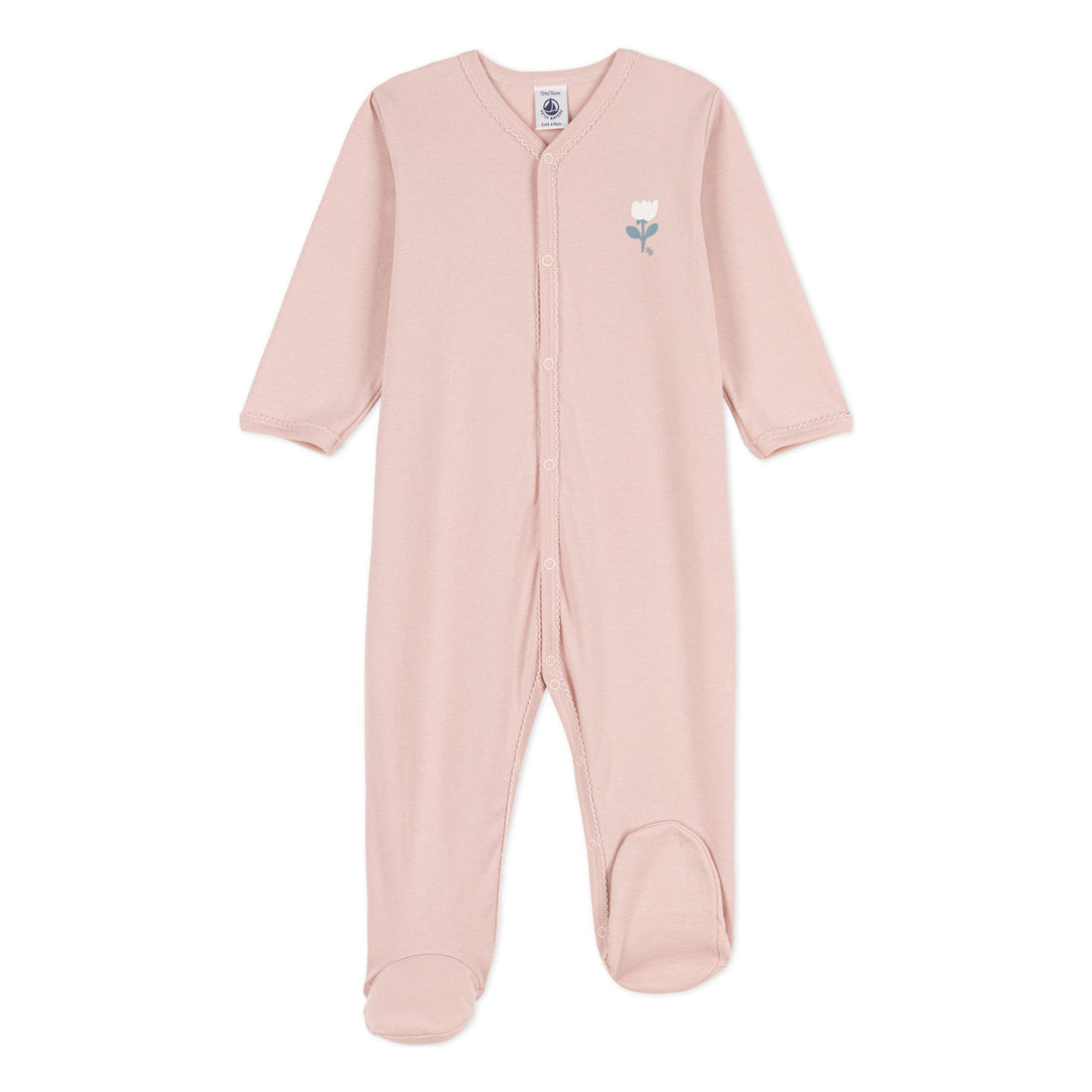 Petit Bateau Front Snap Footie With Flower Detail
