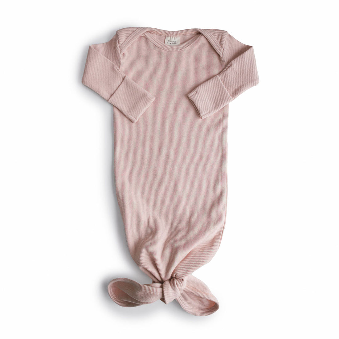 Mushie Ribbed Knotted Baby Gown - Blush
