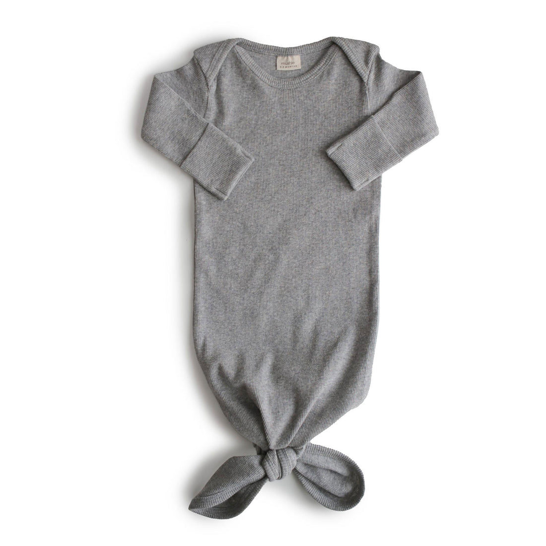 Mushie Ribbed Knotted Baby Gown - Grey Melange