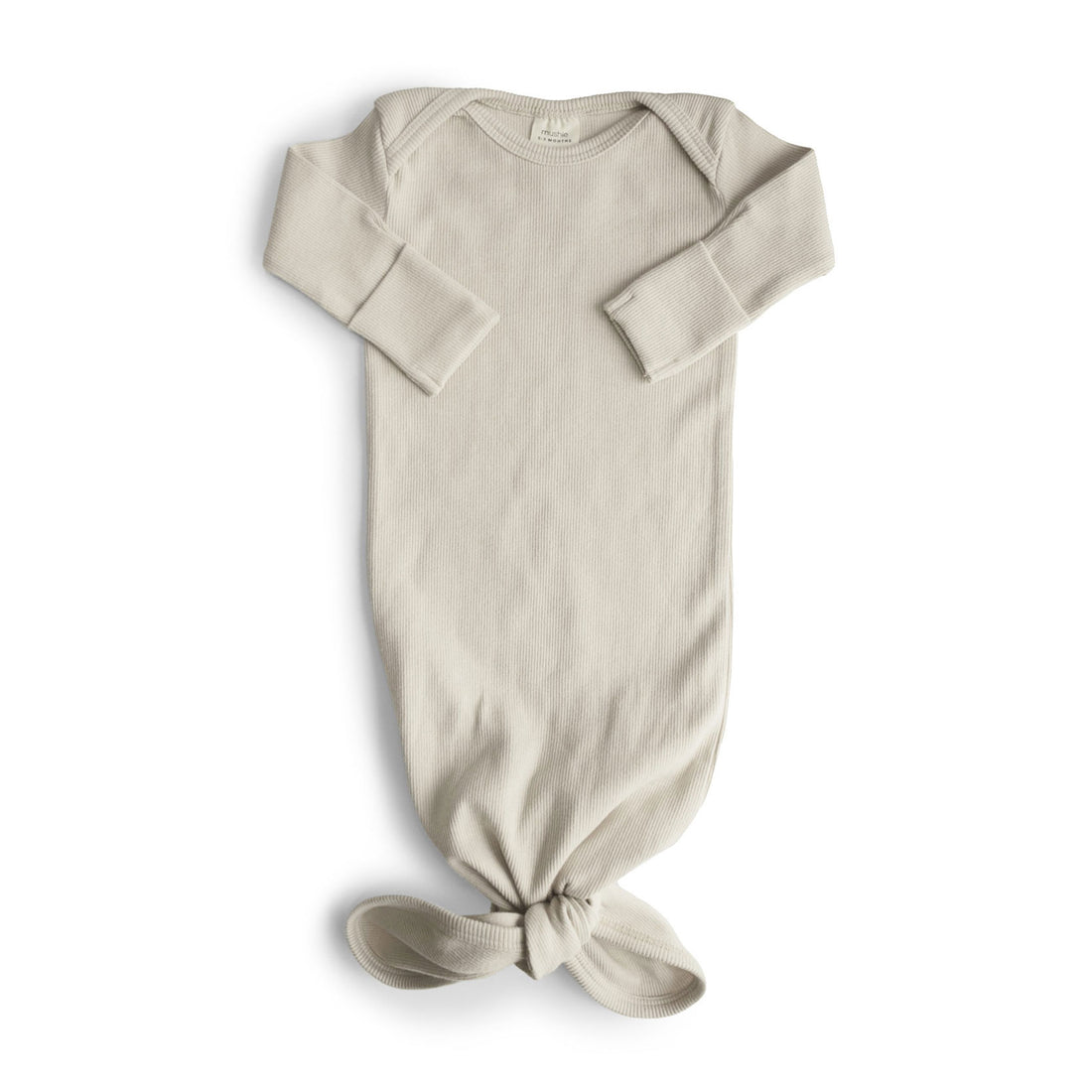 Mushie Ribbed Knotted Baby Gown - Ivory