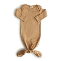 Mushie Ribbed Knotted Baby Gown - Mustard Melange