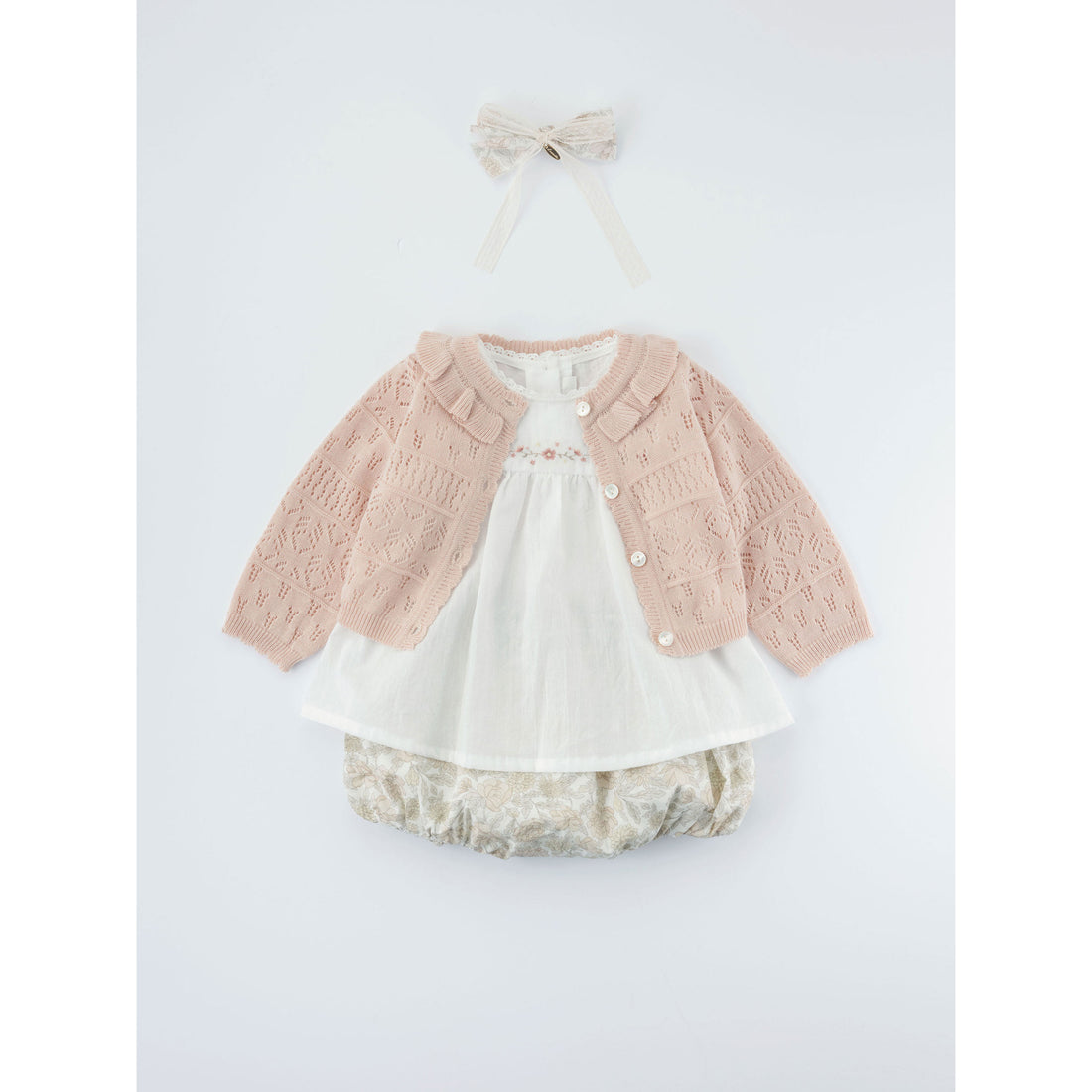 Louisiella Baby Ceia Knit Cardigan  Pink Beige