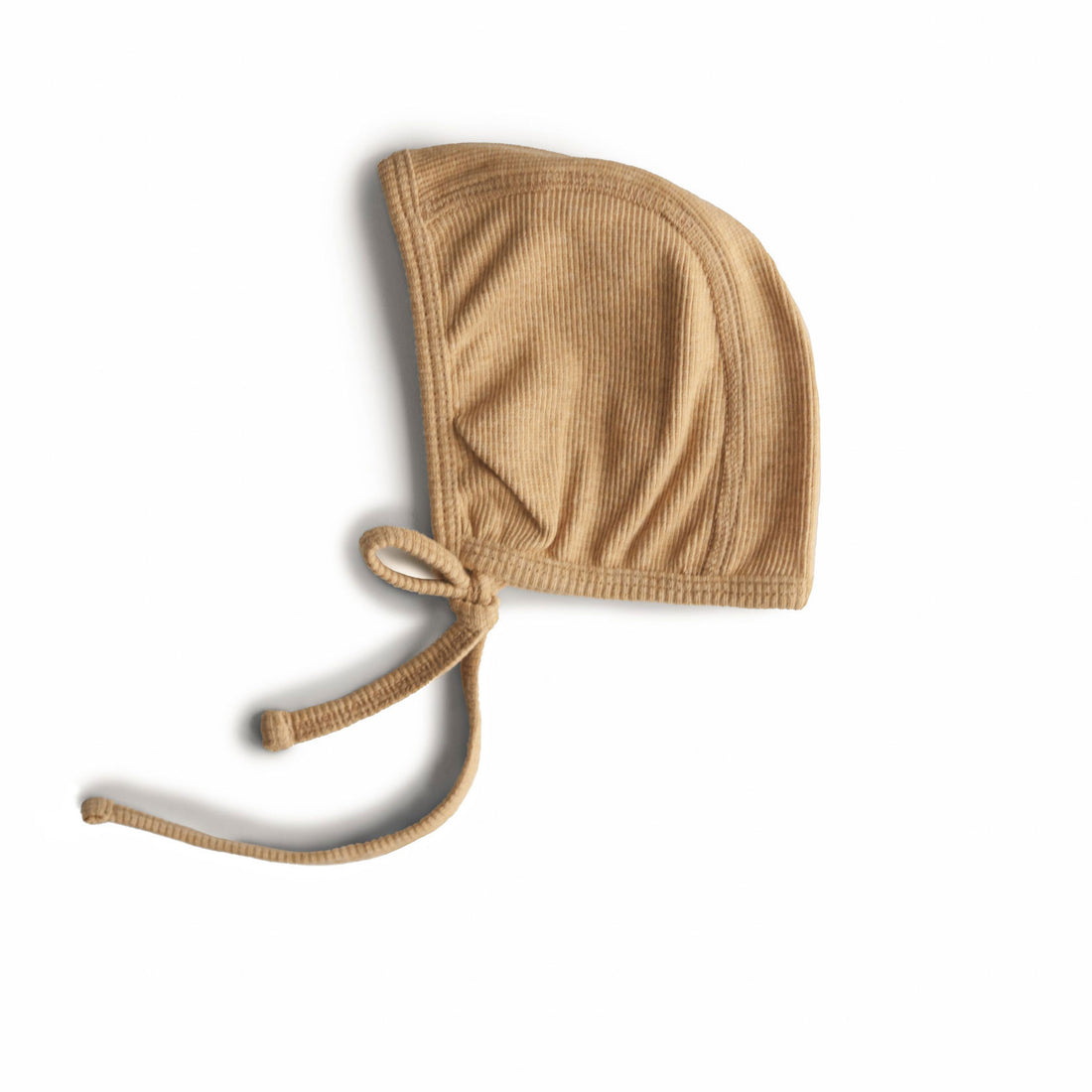 Mushie Ribbed Baby Bonnet - Mustard Melange
