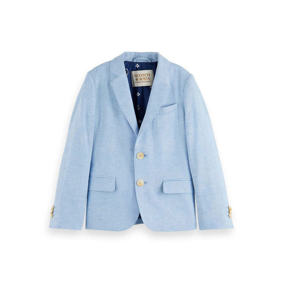 Scotch Shrunk Blue Herringbone Linen Blazer