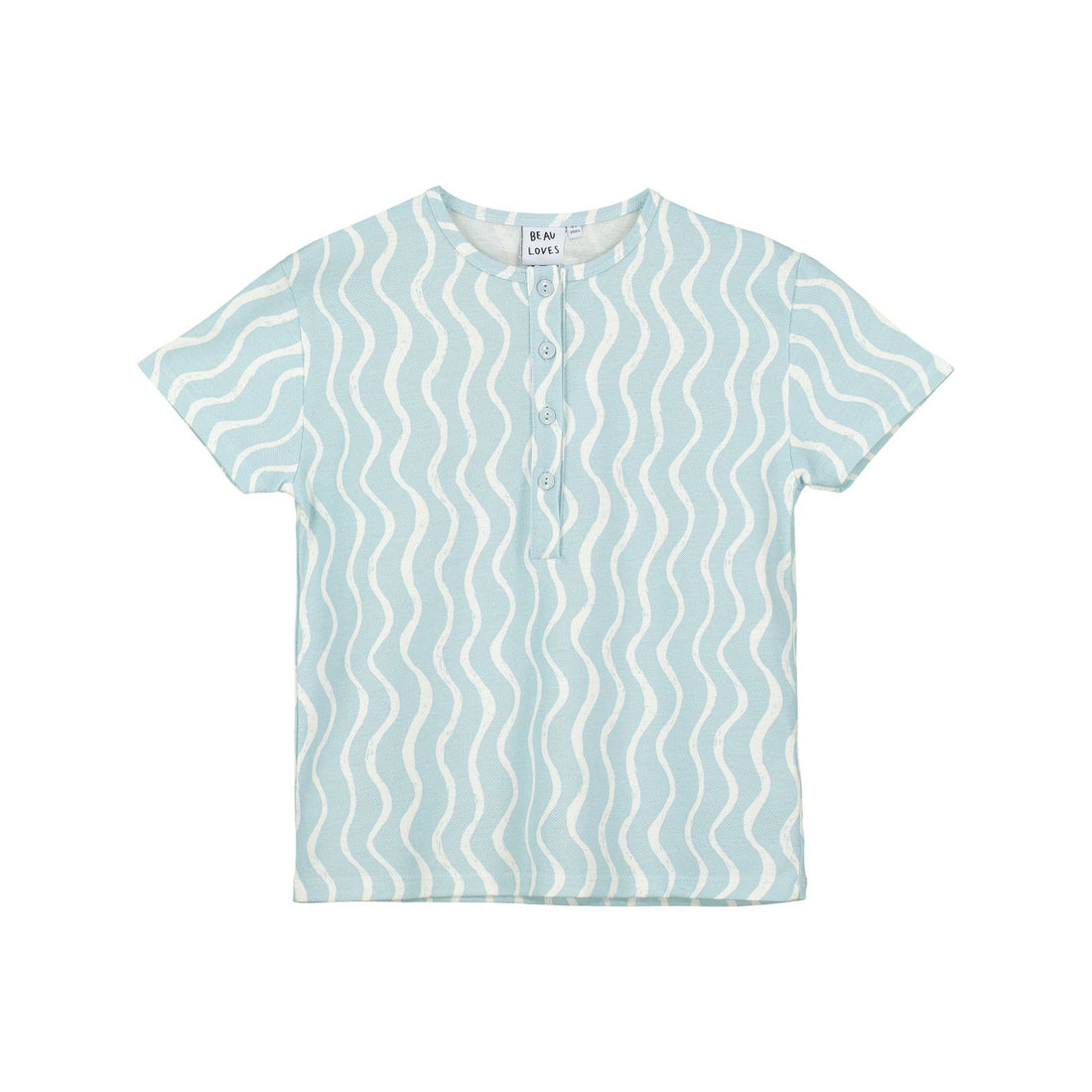 Beau Loves Sky Blue Wiggle Print Button T-Shirt