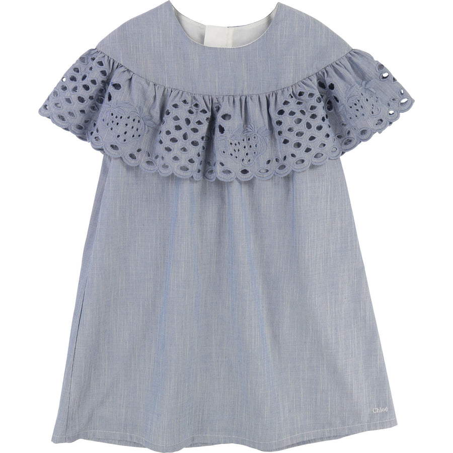 Chloe Denim Strawberry Embroidered Dress