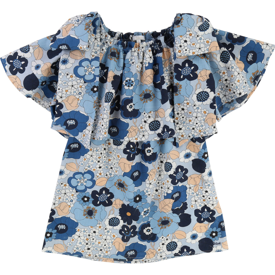 Chloe Marine Floral Knot Ties Dress