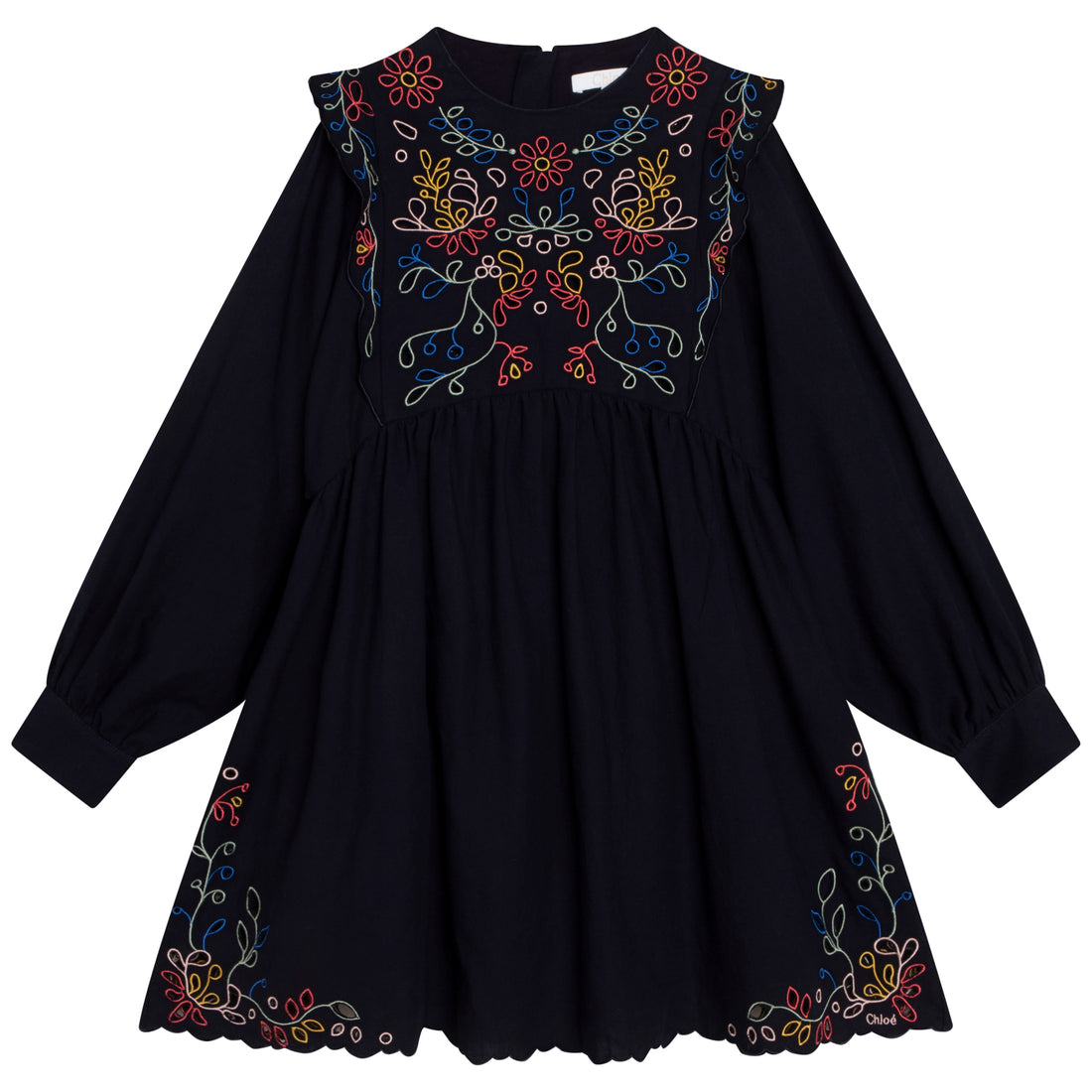 Chloe Navy Embroidered Twill Mini Me Dress