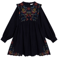 Chloe Navy Embroidered Twill Mini Me Dress