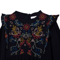 Chloe Navy Embroidered Twill Mini Me Dress