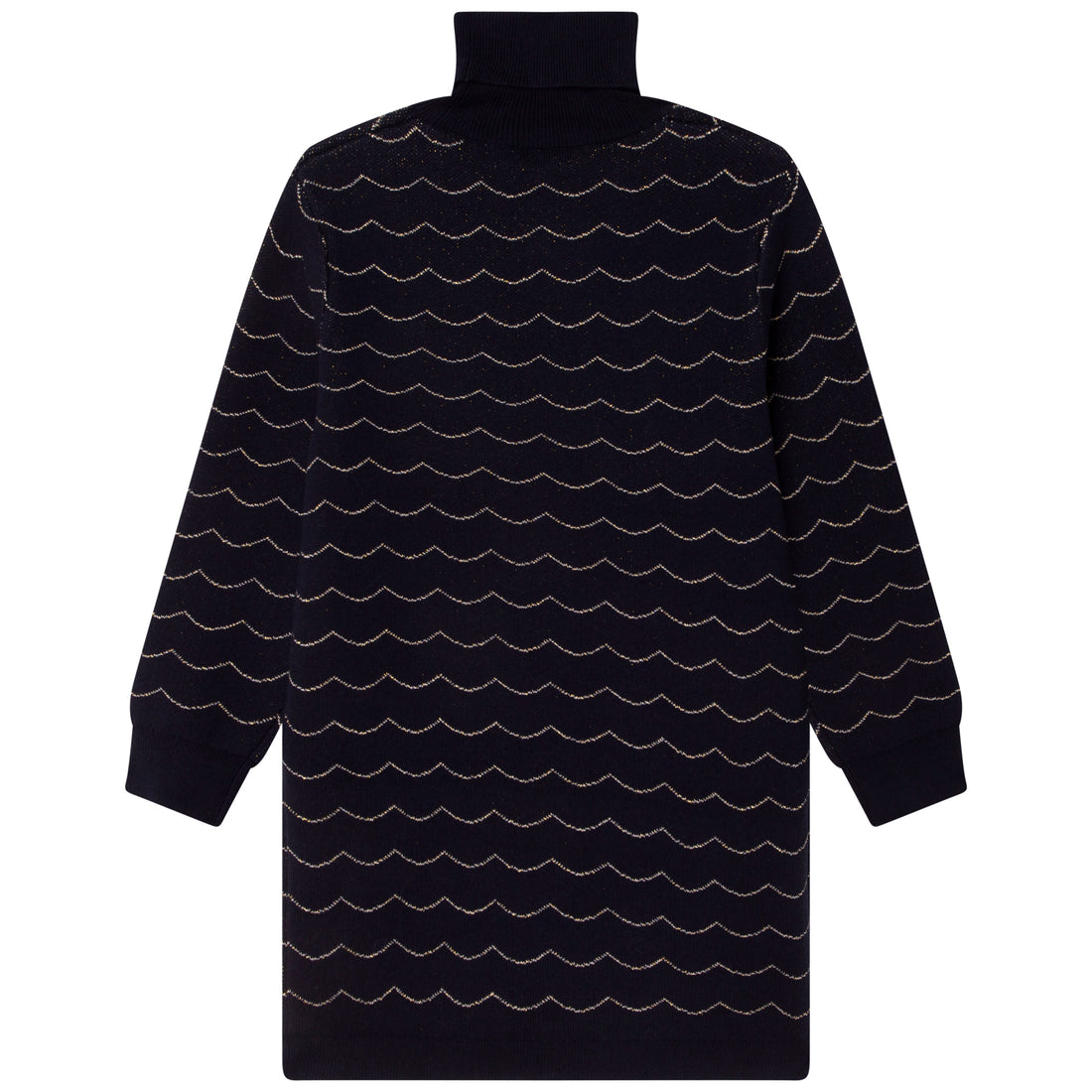 Chloe Navy Stripe Embroidered Turtleneck Dress