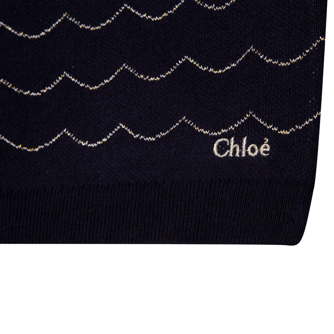 Chloe Navy Stripe Embroidered Turtleneck Dress