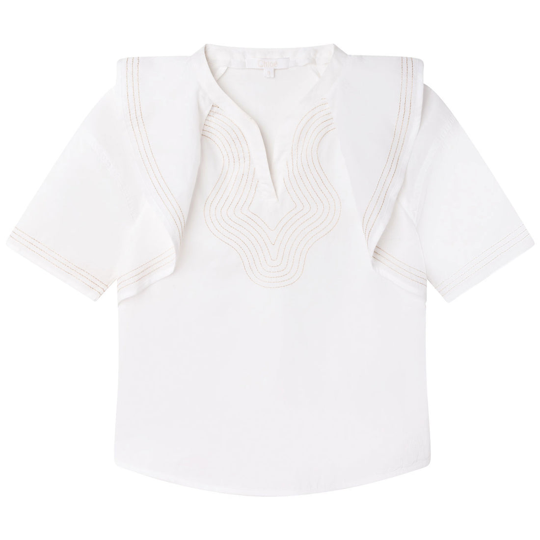 Chloe Off White Percale Topstitch Blouse
