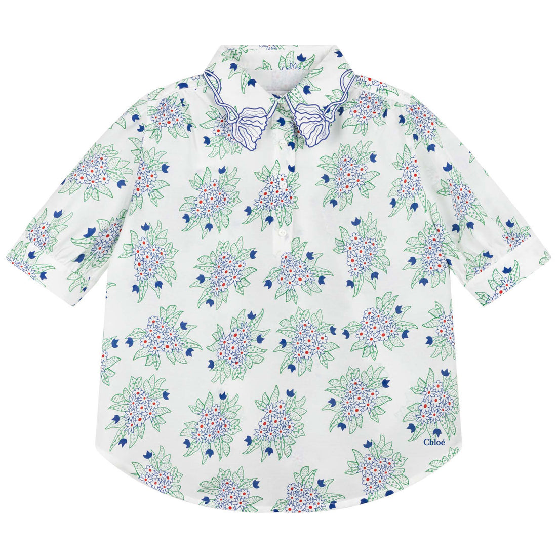 Chloe Blue/Green Floral Silk Blouse