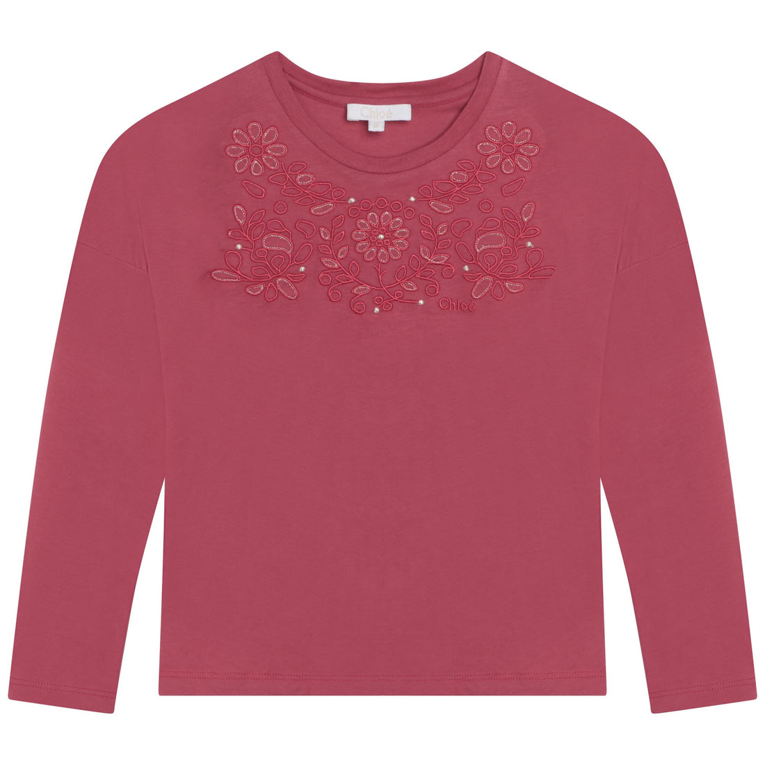 Chloe Pink Embroidered Long Sleeve Tee