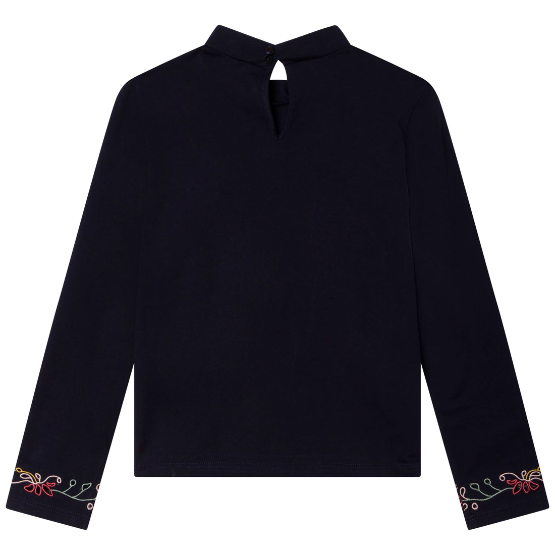 Chloe Navy Mock Neck Embroidered Tee