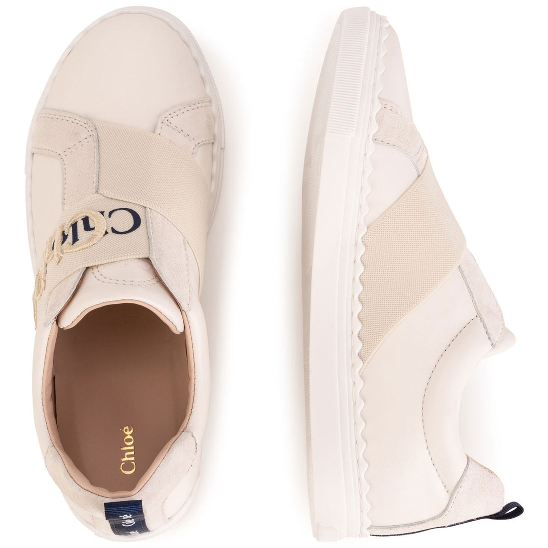 Chloe Beige Logo Strap Sneakers