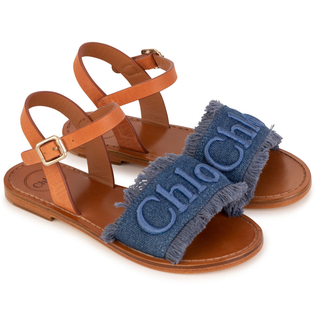 Chloe Denim Logo Sandals