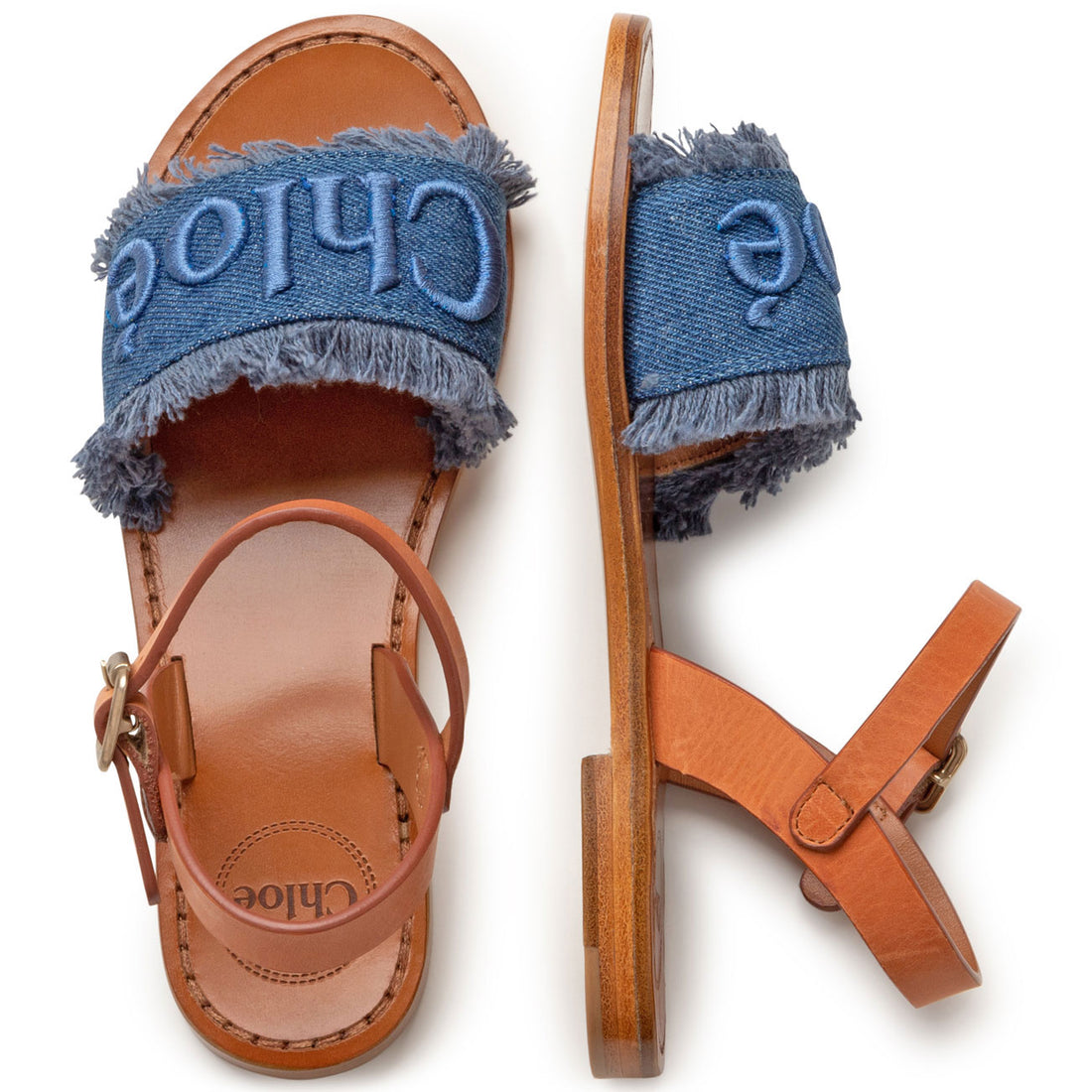Chloe Denim Logo Sandals