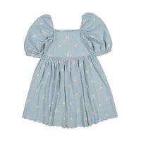 Steph Chambray/Pink Embroidered Puff Sleeve Dress