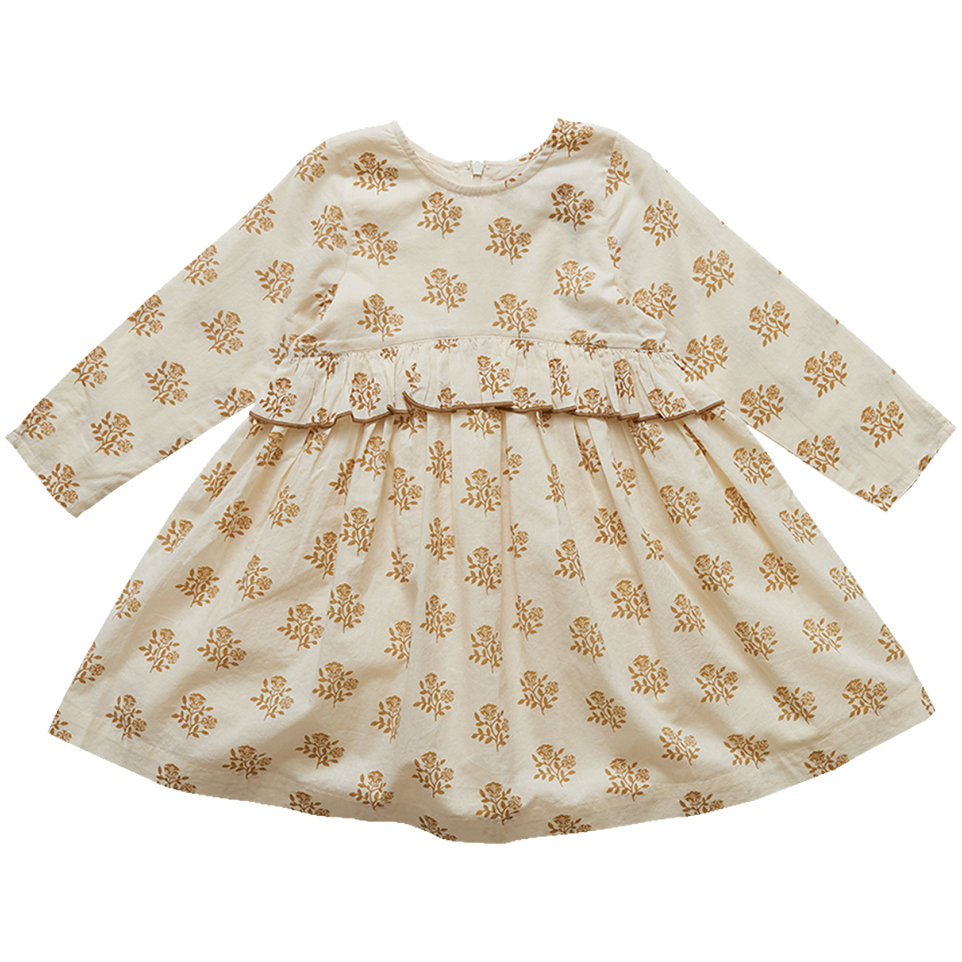Pink Chicken Caroline Dress - Light Brown Block Print