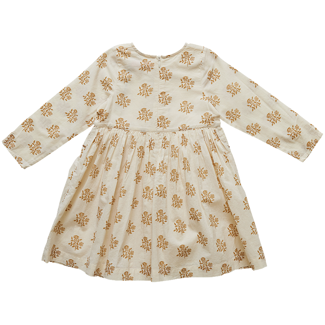 Pink Chicken Caroline Dress - Light Brown Block Print