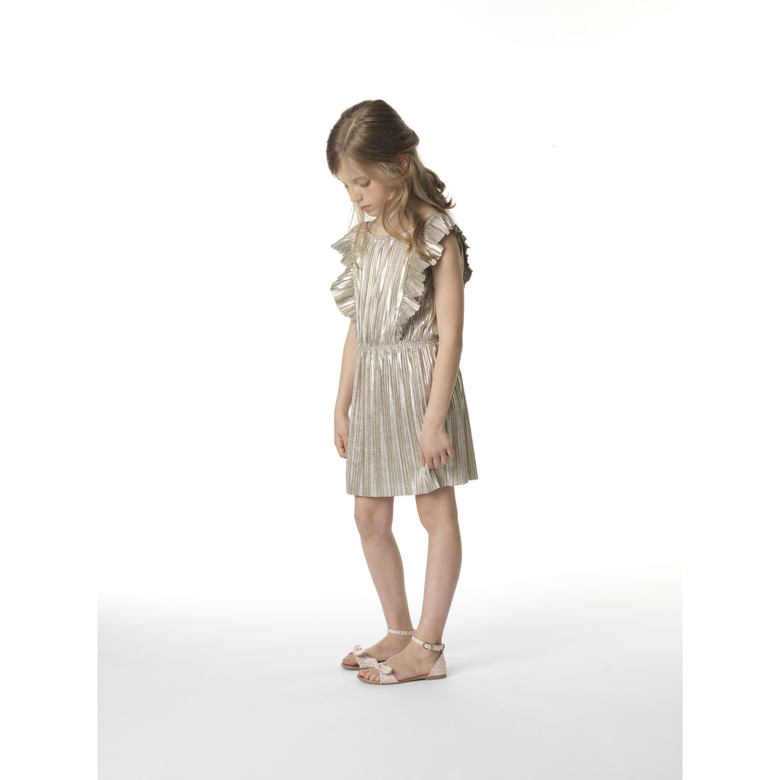 Carrement Beau Gold Pleated Lame Dress