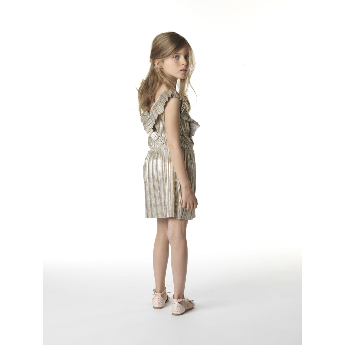 Carrement Beau Gold Pleated Lame Dress