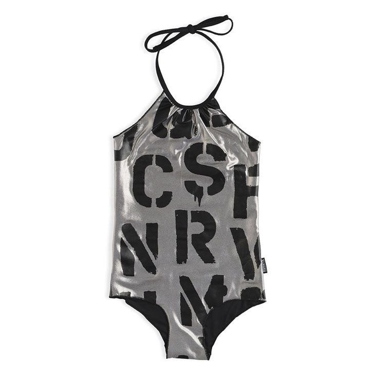 NUNUNU Metallic Grey Abc Collar Swimsuit