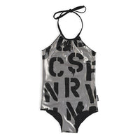 NUNUNU Metallic Grey Abc Collar Swimsuit