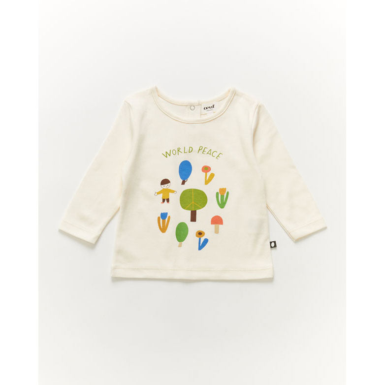 Oeuf Ls Tee Shirt-World Peace/Gardenia