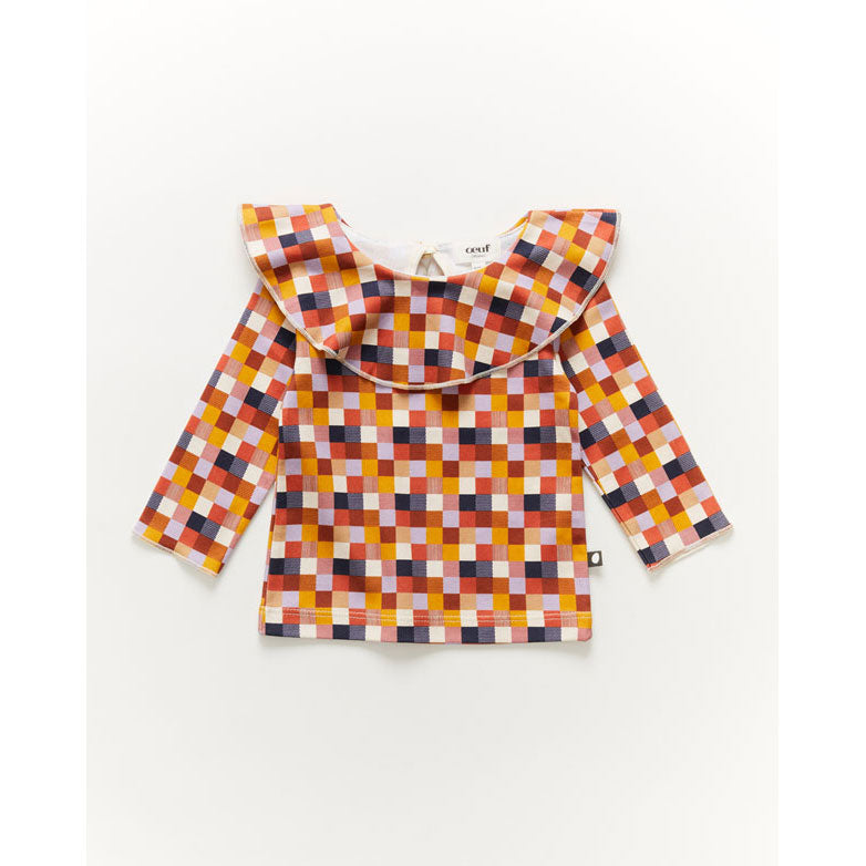 Oeuf Ruffle Collar Tee-Rose Check