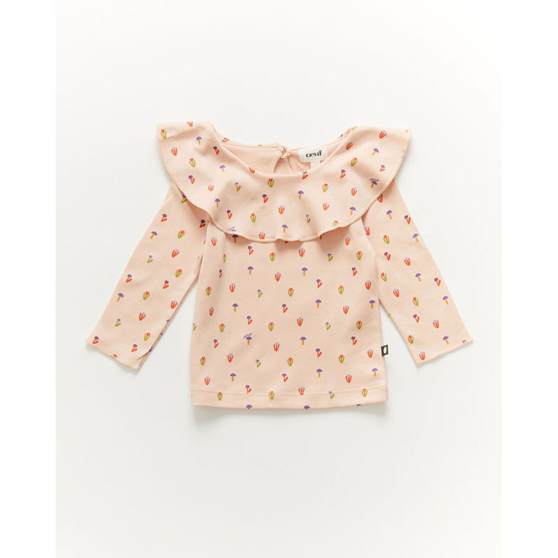 Oeuf Ruffle Collar Tee-Flower/Silver Peony