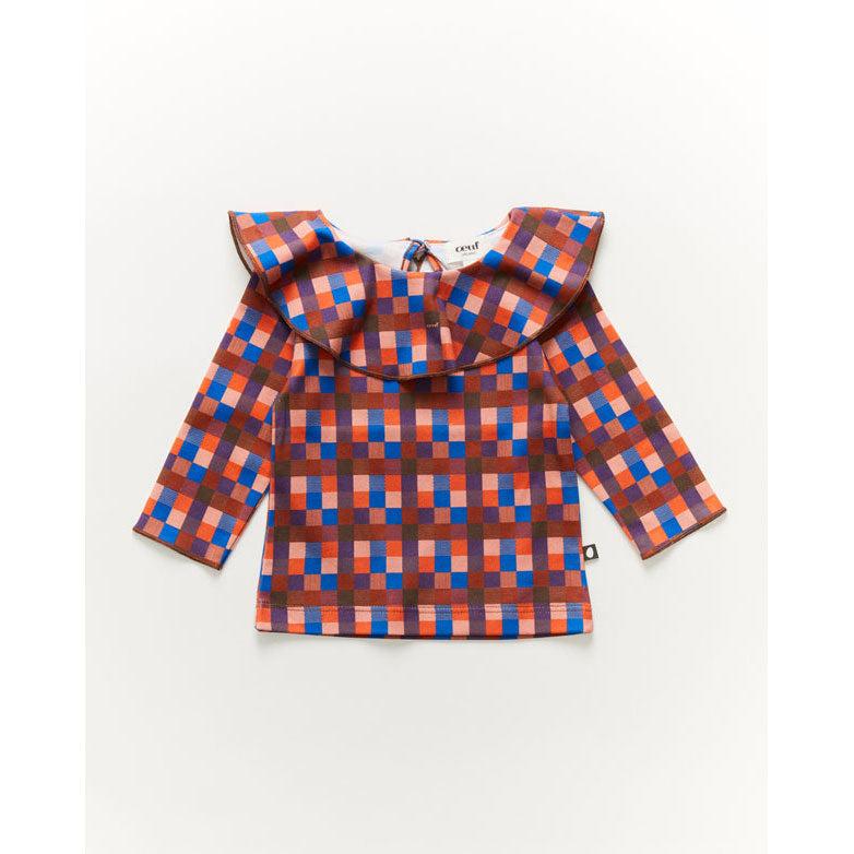Oeuf Ruffle Collar Tee-Huckleberry Check