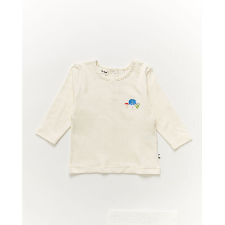 Oeuf Embroidered Tee Shirt-Gardenia