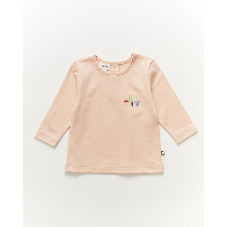 Oeuf Embroidered Tee Shirt-Silver Peony