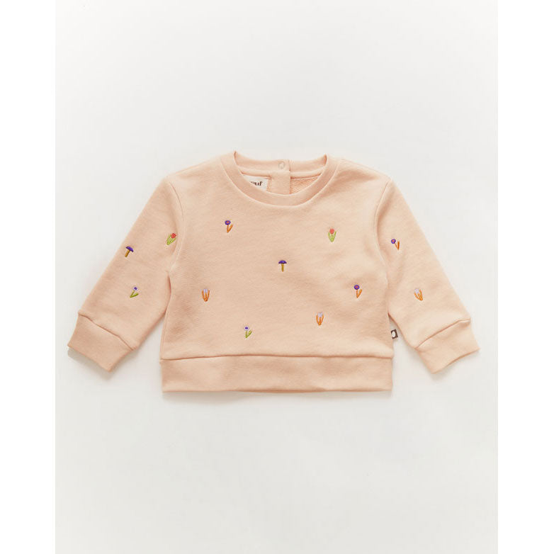 Oeuf Baby Embroidered Sweatshirt-Flower/Silver Peony