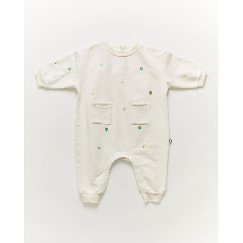 Oeuf Embroidered Terry Romper-Tree/Gardenia
