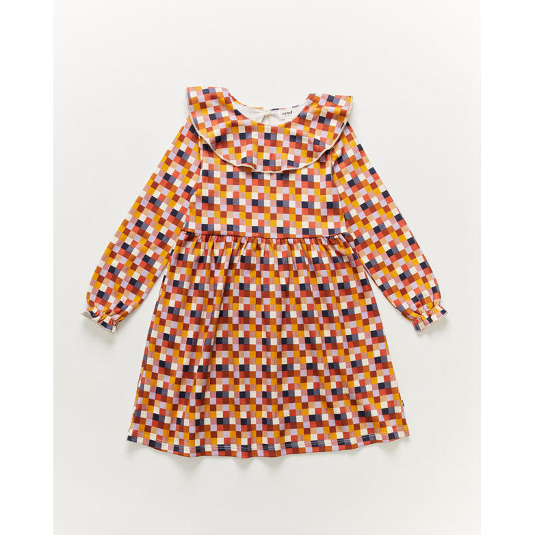 Oeuf Ruffle Collar Dress-Rose Check