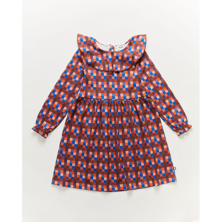 Oeuf Ruffle Collar Dress-Huckleberry Check