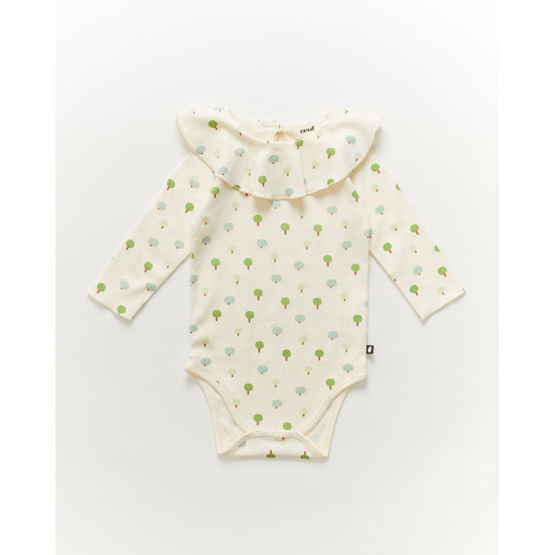 Oeuf Ruffle Collar Onesie-Tree/Gardenia