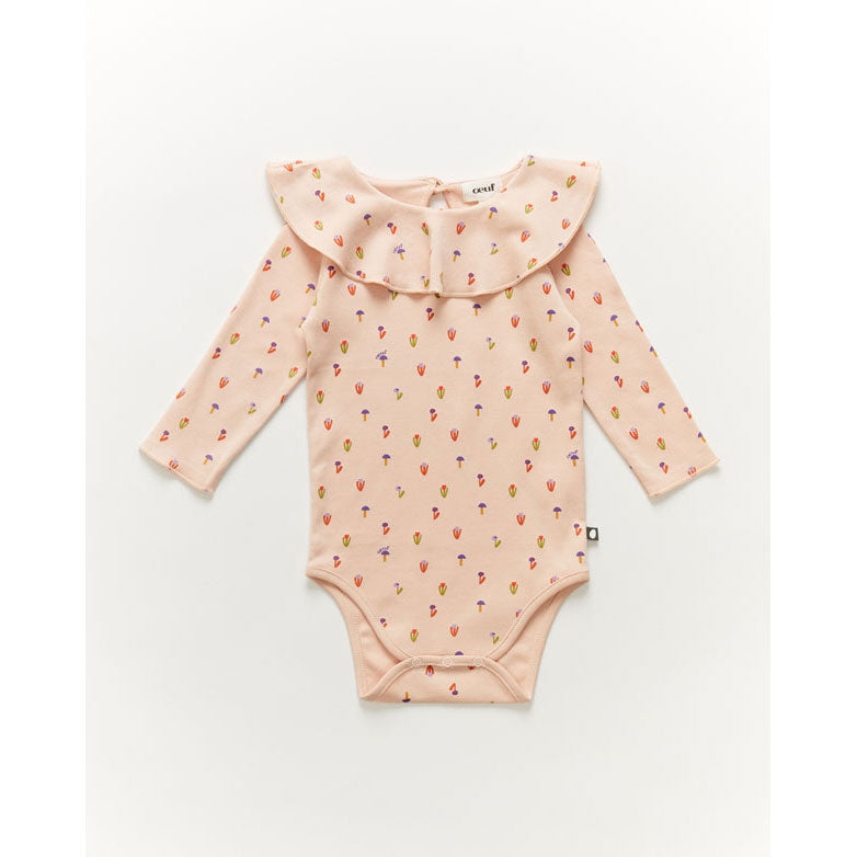 Oeuf Ruffle Collar Onesie-Flower/Silver Peony
