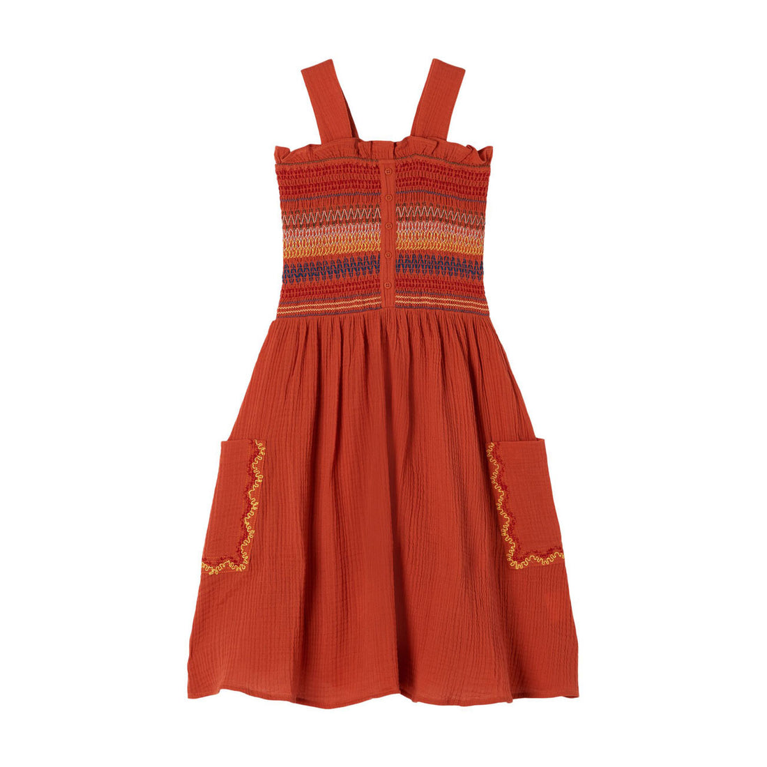 Stella McCartney Red Gauze Multicolored Smocked Dress  Ladida