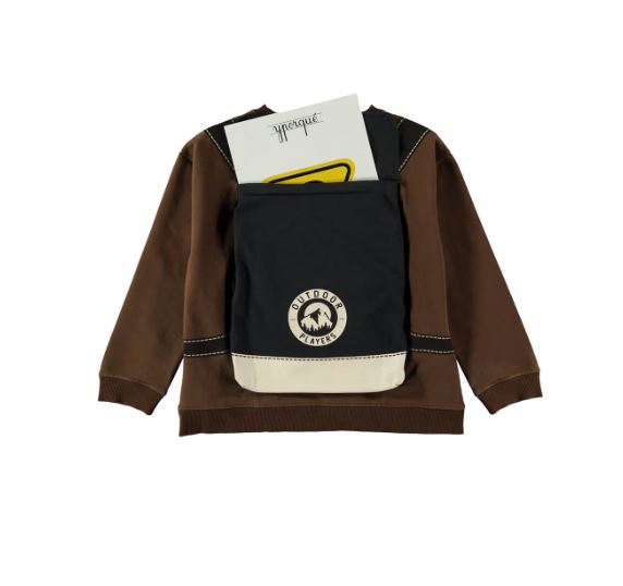 Yporque Brown+Black Backpack Wide Sweatshirt