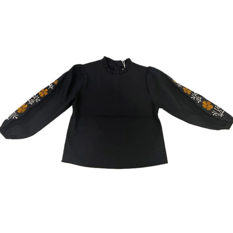 Noma Blue Embroidered Sleeve Blouse
